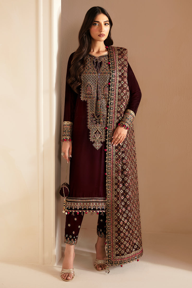 Jazmin 3PC Embroidered Velvet Suit with Embroidered Organza Dupatta (WM-196)