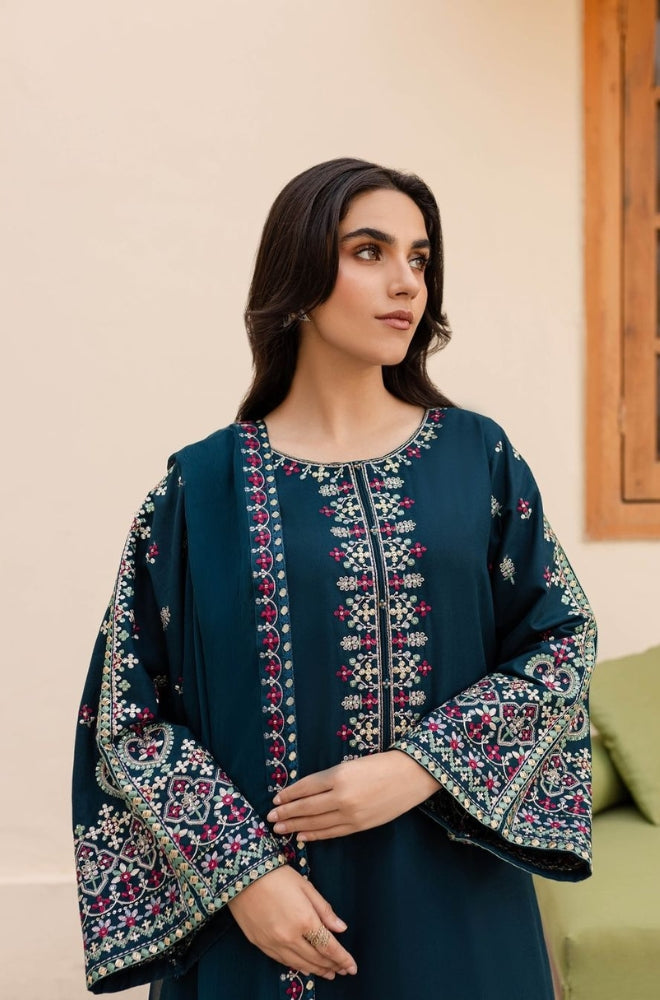Batik - 3PC Unstitched Dhanak Embroidered Shirt with Dhanak Embroidered Dupatta and Trouser