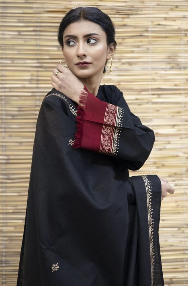 Zarpash - 3PC Unstitched Dhanak Neckline Embroidered Shirt with Printed Wool Shawl and Trouser