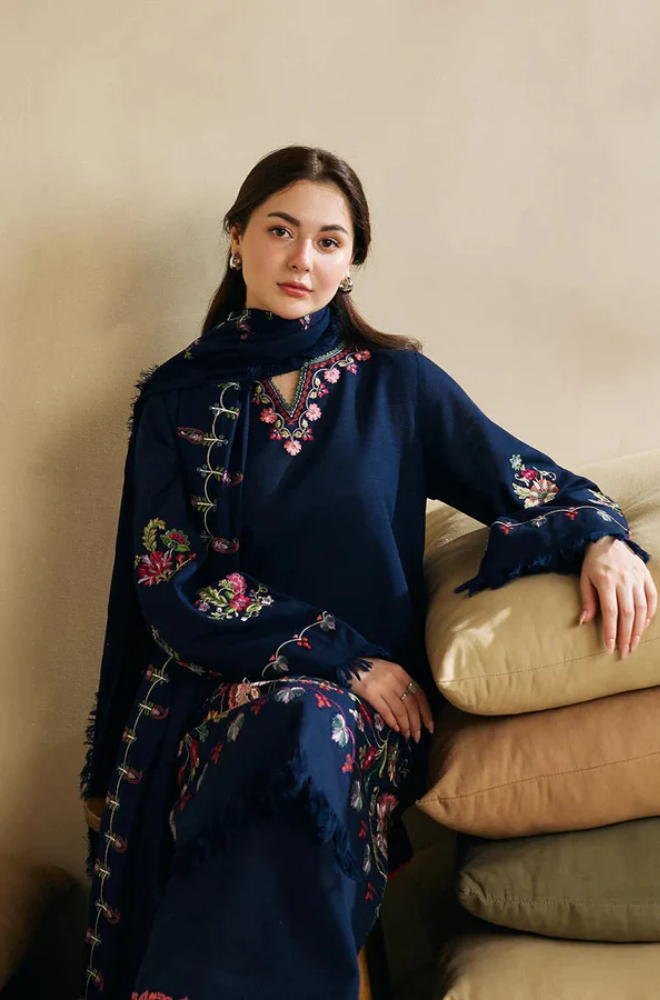 Zara Shah Jahan - 3PC Unstitched Dhanak Embroidered Shirt with Embroidered Dhanak Shawl and Trouser