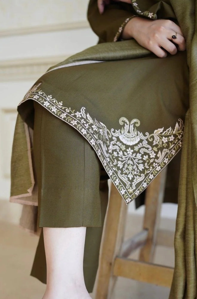Aisling - 3PC Unstitched Dhanak Embroidered Shirt with Embroidered Dupatta and Trouser
