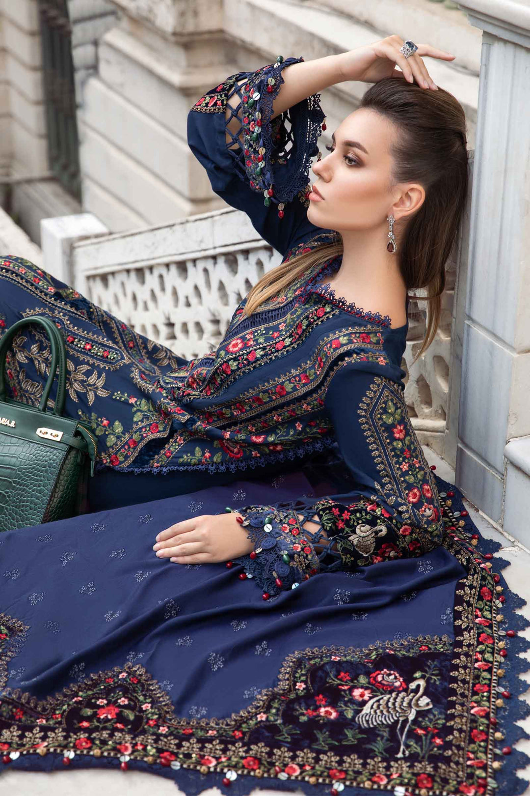 Dhanak 3PC Embroidered Shirt with Dhanak + Velvet Embroidered SHAWL