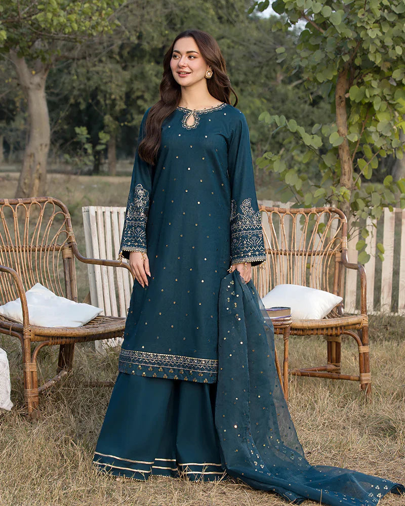ALLY’S Unstitched Dhanak 3PC With Embroidered Shawl