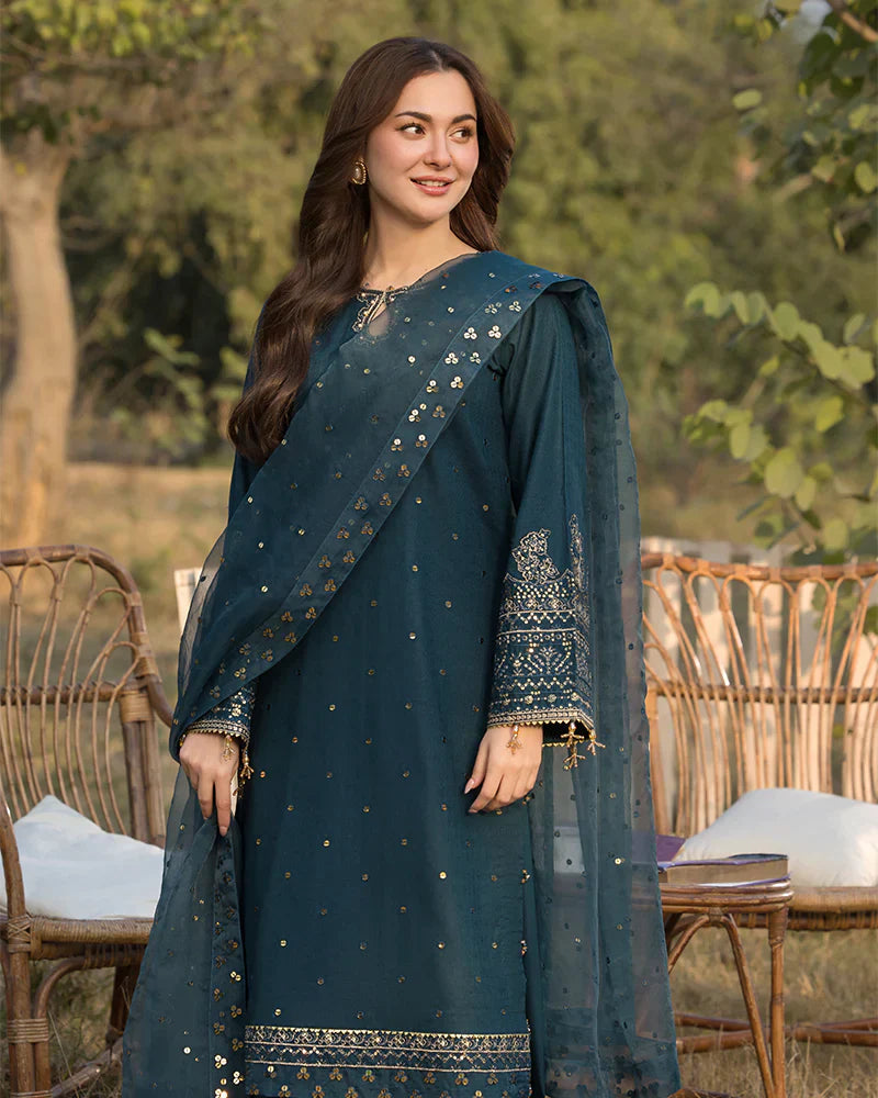 ALLY’S Unstitched Dhanak 3PC With Embroidered Shawl