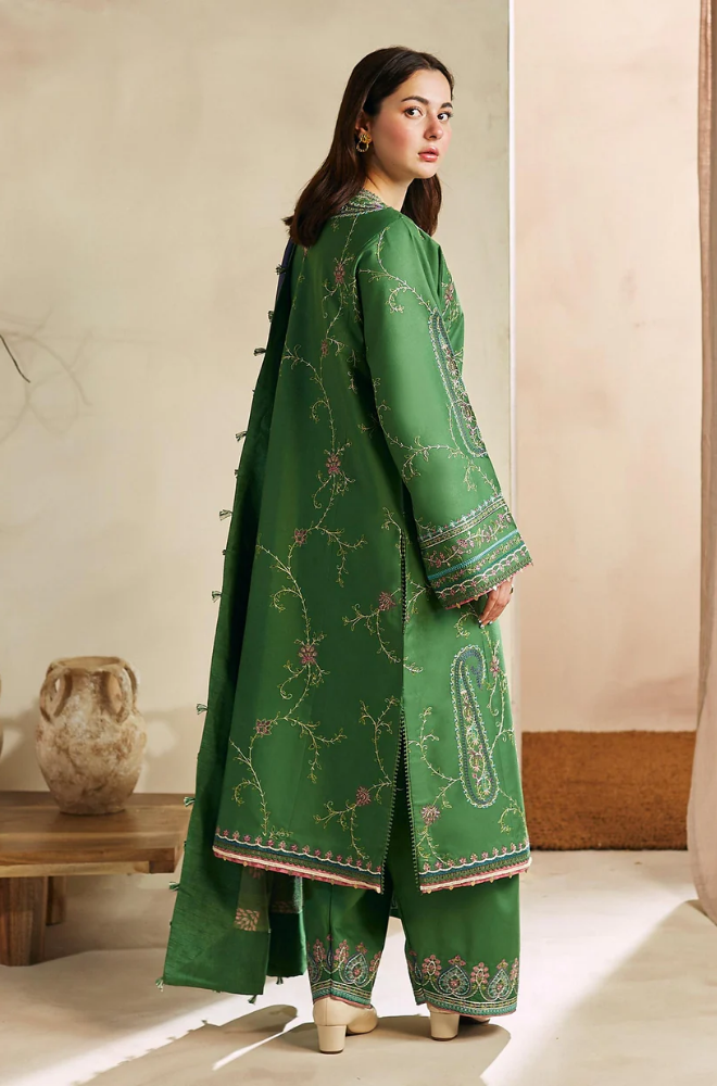 Zara Shah Jahan - 3PC Unstitched Dhanak Embroidered Shirt with Digital Printed Pashmina Wool Shawl and Embroidered Trouser
