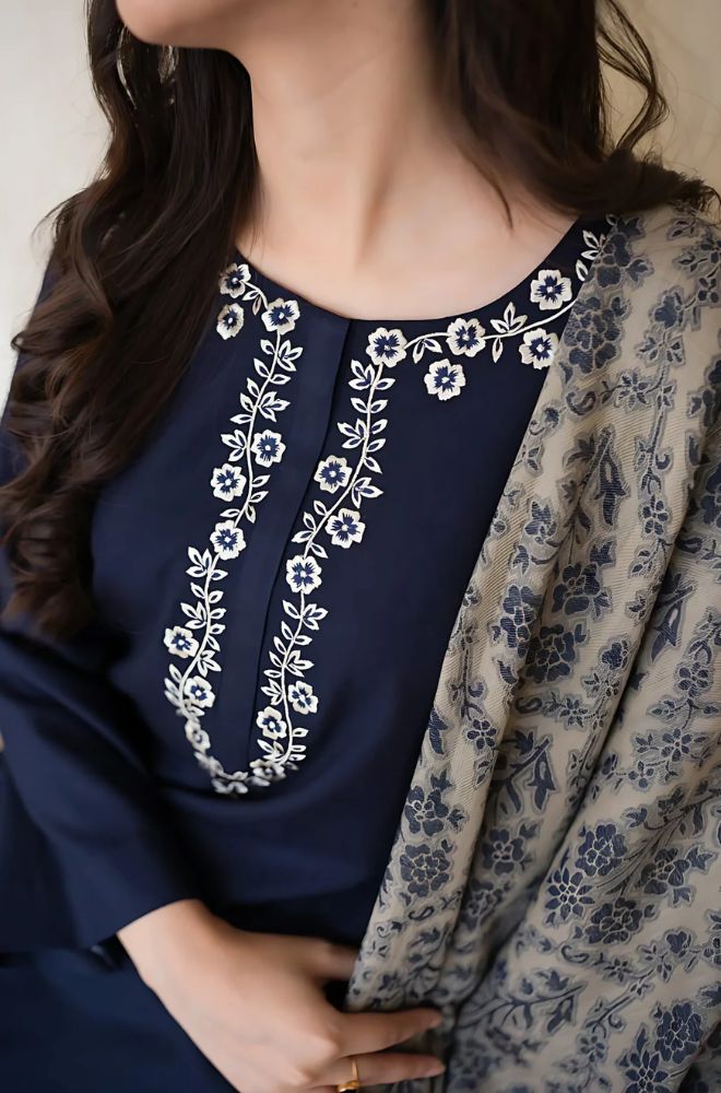 Aisling - 3PC Unstitched Dhanak Embroidered Shirt with Embroidered Dupatta and Trouser
