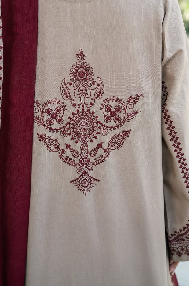 Baroque - 3PC Unstitched Dhanak Embroidered Shirt with Embroidered Dhanak Shawl and Trousers