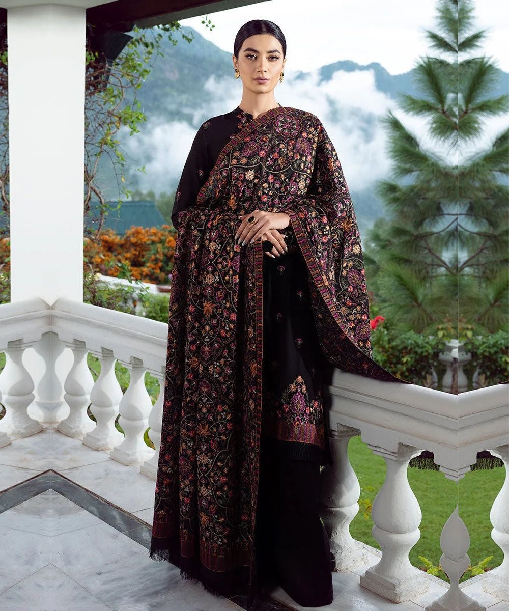 BAREEZE UNSTITCHED WINTER 3PC WITH HEAVY EMBROIDERED DHANAK SHAWL