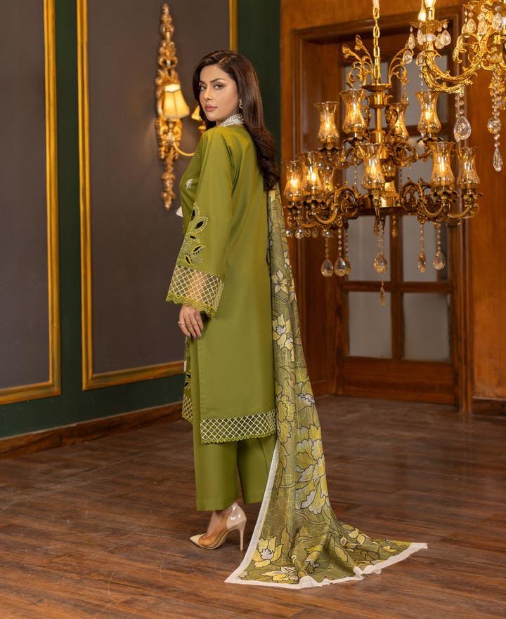 SHE-EDGE UNSTITCHED PREMIUM DHANAK EMBROIDERED 3PC WITH SOFT PASHMINA WOOL SHAWL