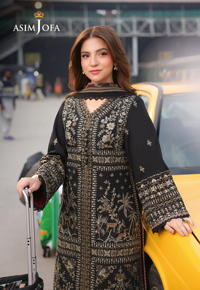 ASIM jOFA UNSTITCHED DHANAK EMBROIDERED 3PC WITH PRINTED SHAWL & PLAIN TROUSER