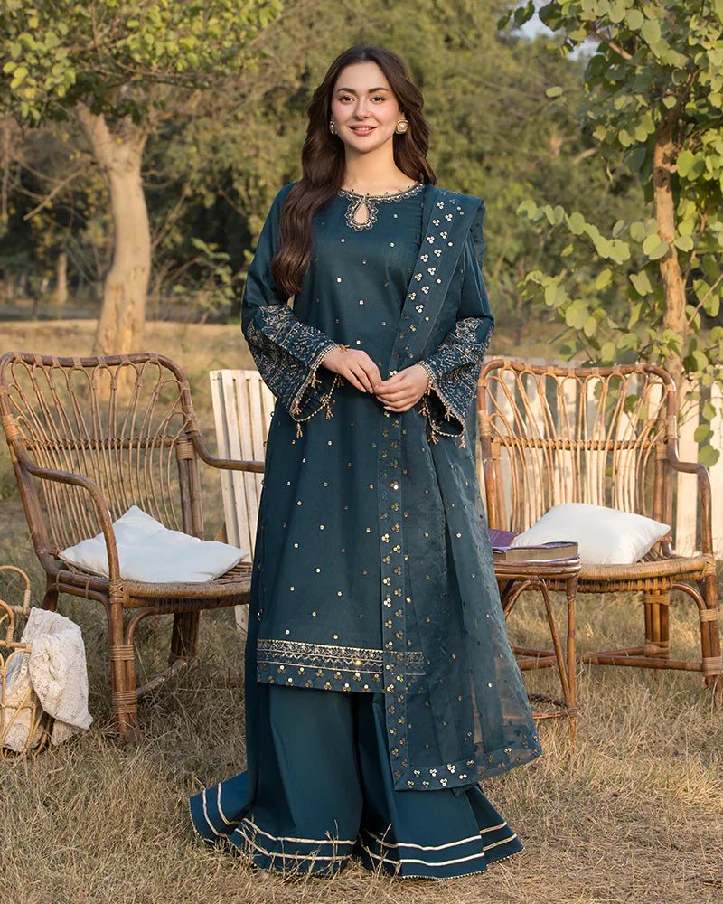 ALLY’S Unstitched Dhanak 3PC With Embroidered Shawl
