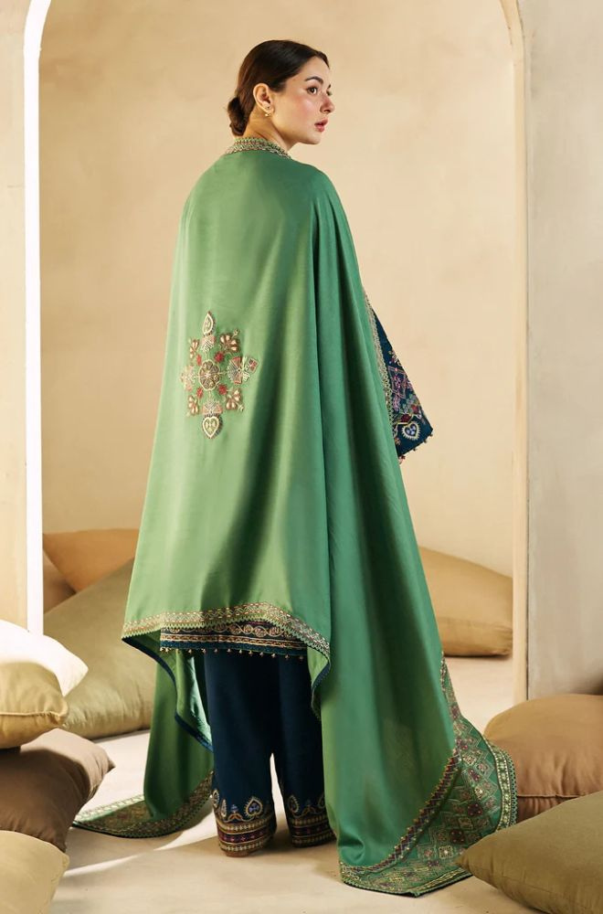 Zara Shah Jahan - 3PC Unstitched Dhanak Embroidered Shirt with Embroidered Dhanak Shawl and Trouser