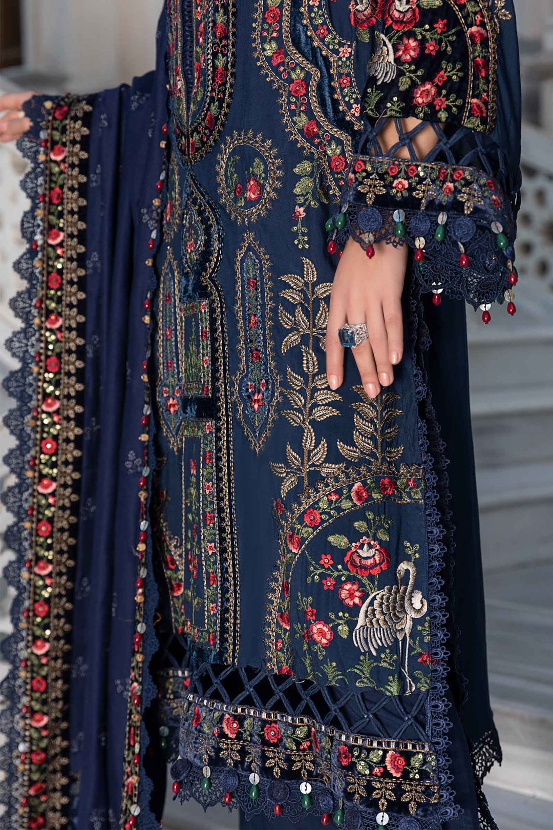 Dhanak 3PC Embroidered Shirt with Dhanak + Velvet Embroidered SHAWL