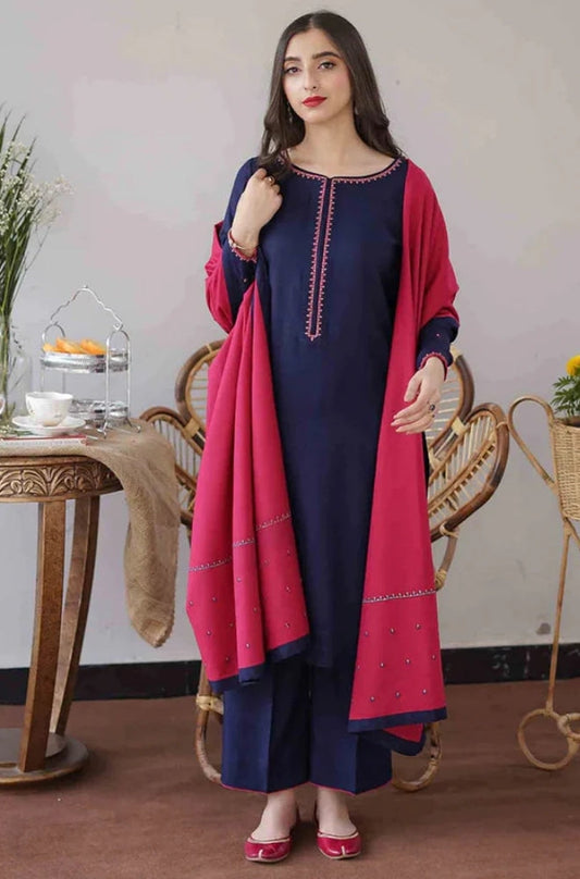 Aisling - 3PC Unstitched Dhanak Embroidered Shirt with Embroidered Dupatta and Trouser