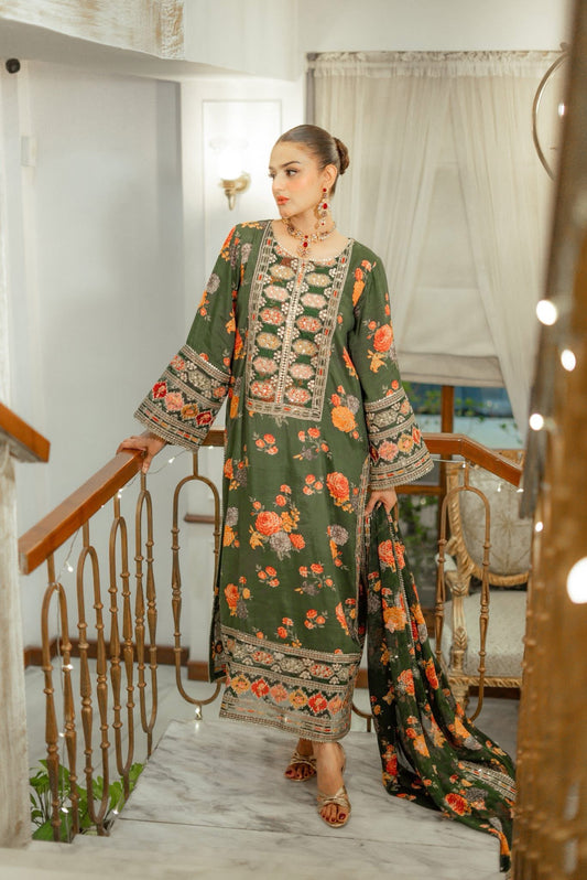 ANEELA’S UNSTITCHED SHAMOOZ SILK 3PC WITH READY TO WEAR SILK DUPATTA