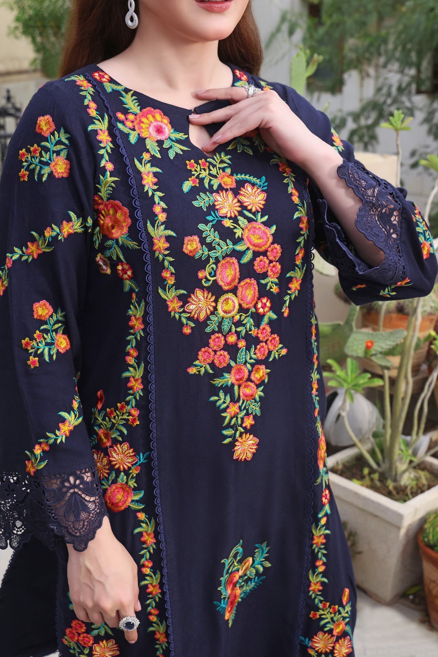 ASIM JOFA-3PC DHANAK EMBROIDERED SHIRT WITH COURTRAI PRINTED SHAWL & TROUSER-WM-4316