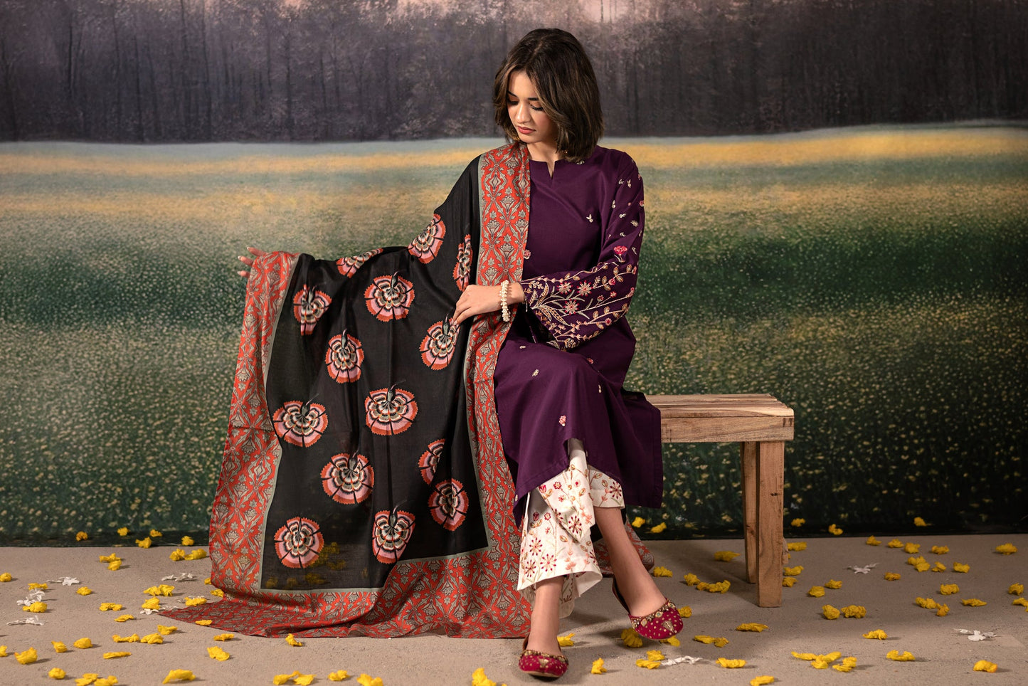 URGE Unstitched Dhanak 3PC With Printed Shawl