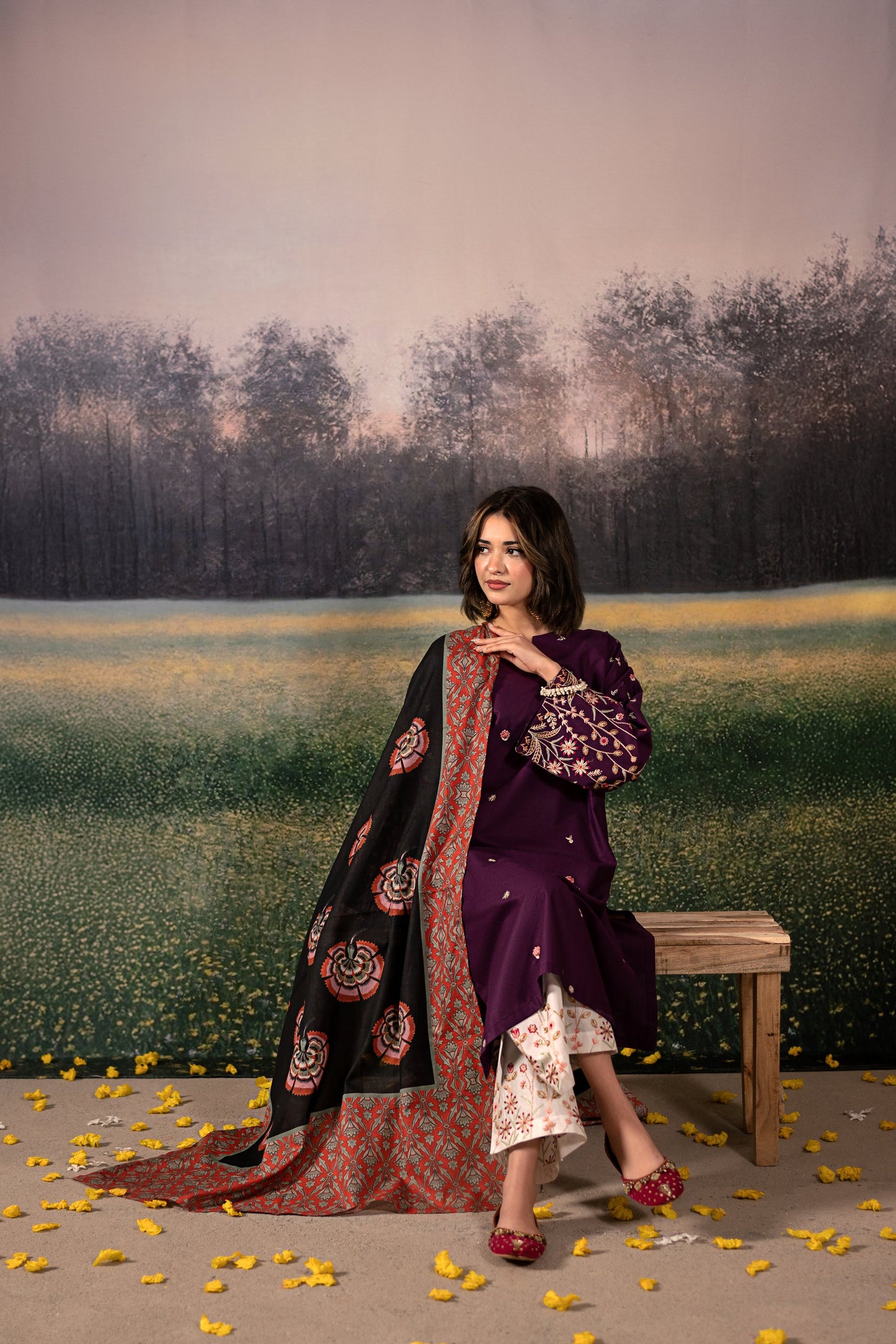 URGE Unstitched Dhanak 3PC With Printed Shawl