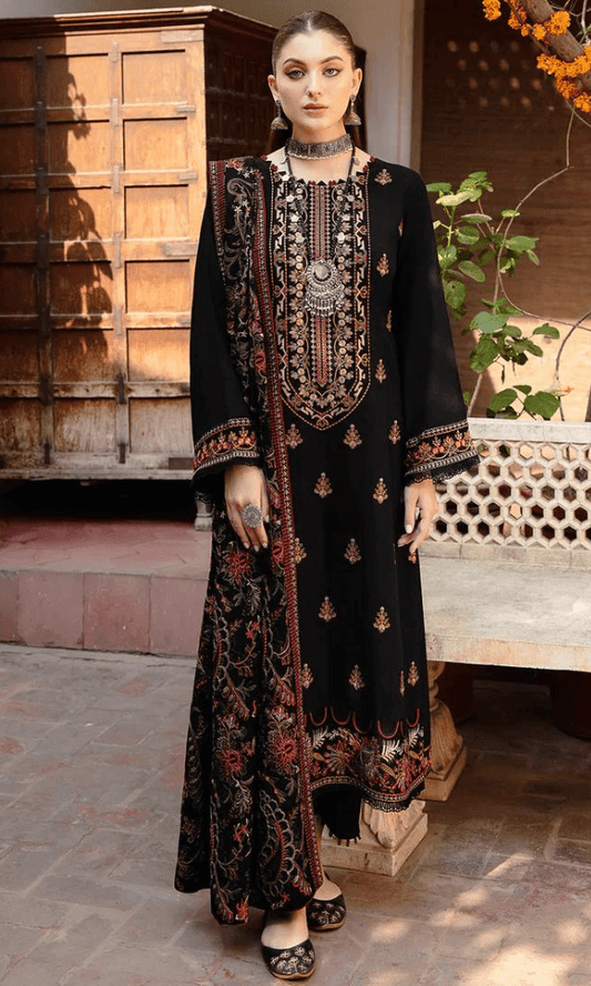 BAREEZE WINTER DHANAK UNSTITCHED 3PC WITH HEAVY EMBROIDERED SHAWL