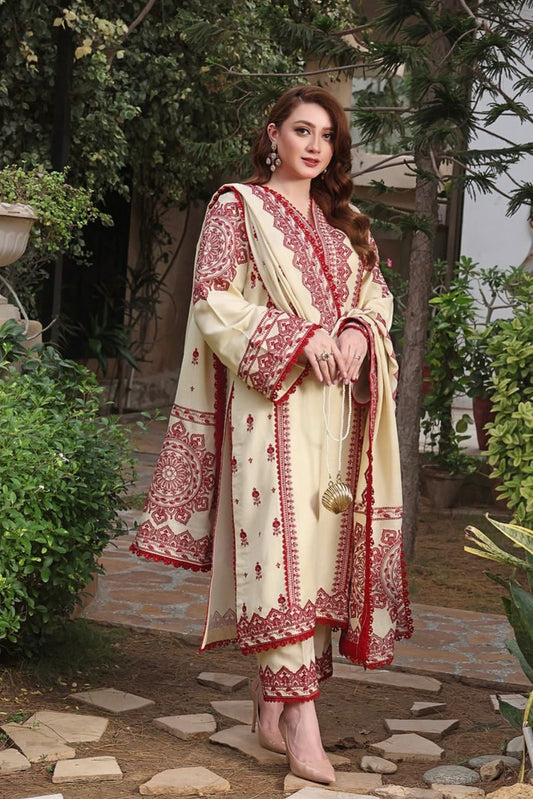 ANEELA’S UNSTITCHED WINTER DHANAK EMBROIDERED 3PC WITH DHANAK EMBROIDERED SHAWL