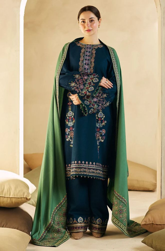 Zara Shah Jahan - 3PC Unstitched Dhanak Embroidered Shirt with Embroidered Dhanak Shawl and Trouser