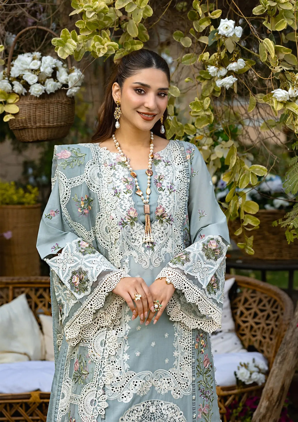 ELAF UNSTITCHED DHANAK EMBROIDERED 3PC WITH KHAADI NEW EMBROIDERED SHAWL