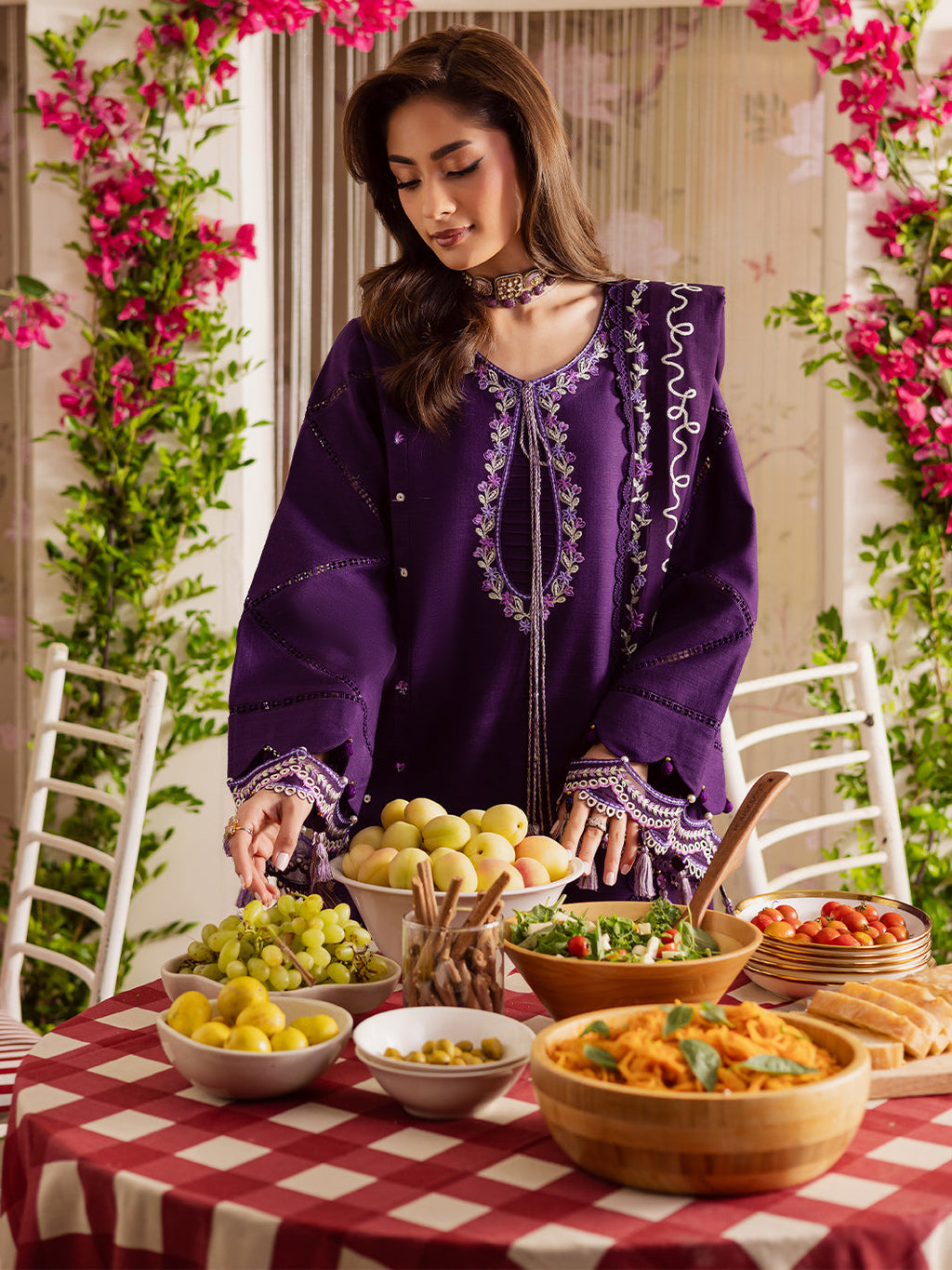 MAHNUR-3PC DHANAK EMBROIDERED SHIRT WITH DHANAK EMBROIDERED SHAWL & TROUSER-WM-4328