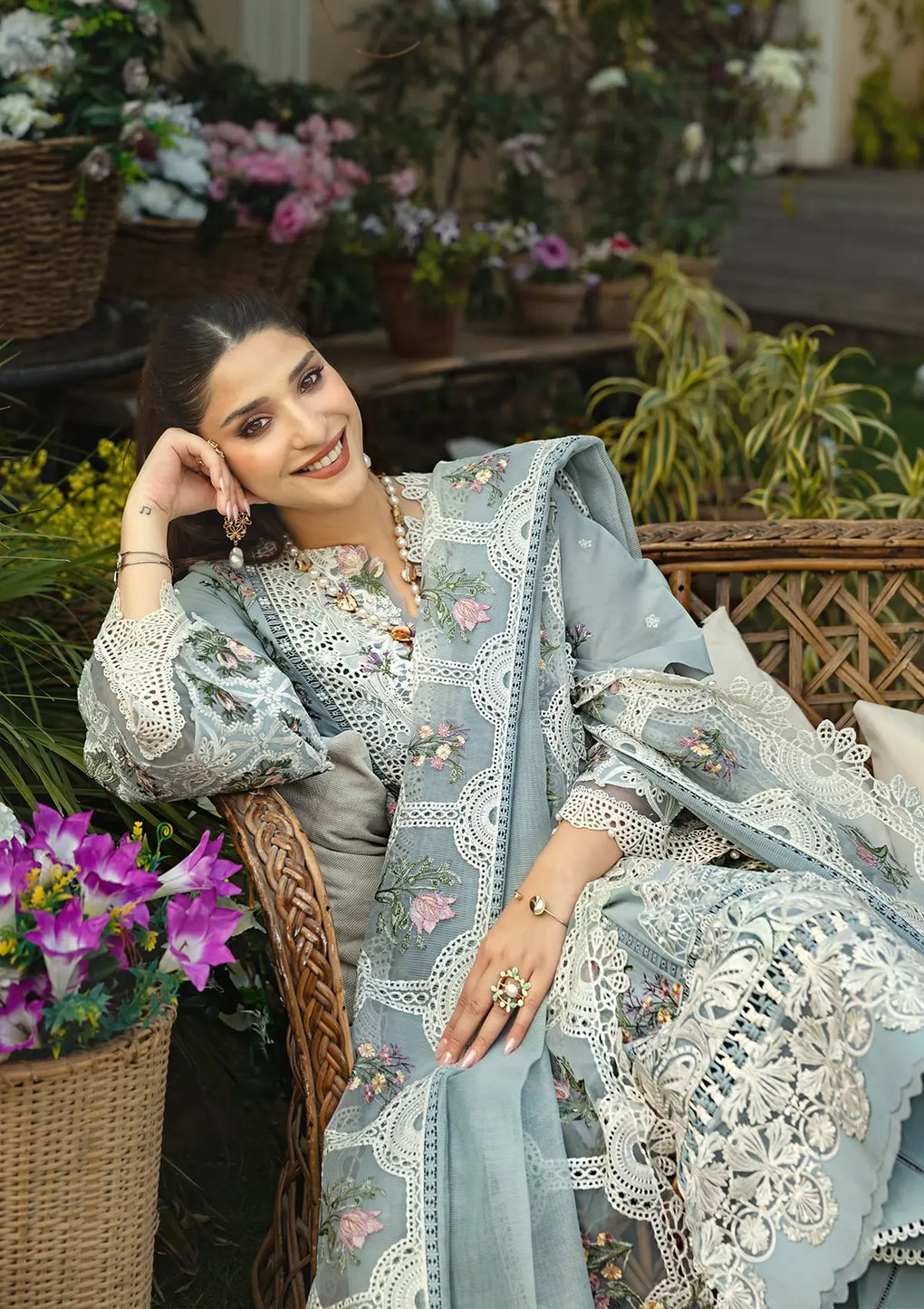 ELAF UNSTITCHED DHANAK EMBROIDERED 3PC WITH KHAADI NEW EMBROIDERED SHAWL