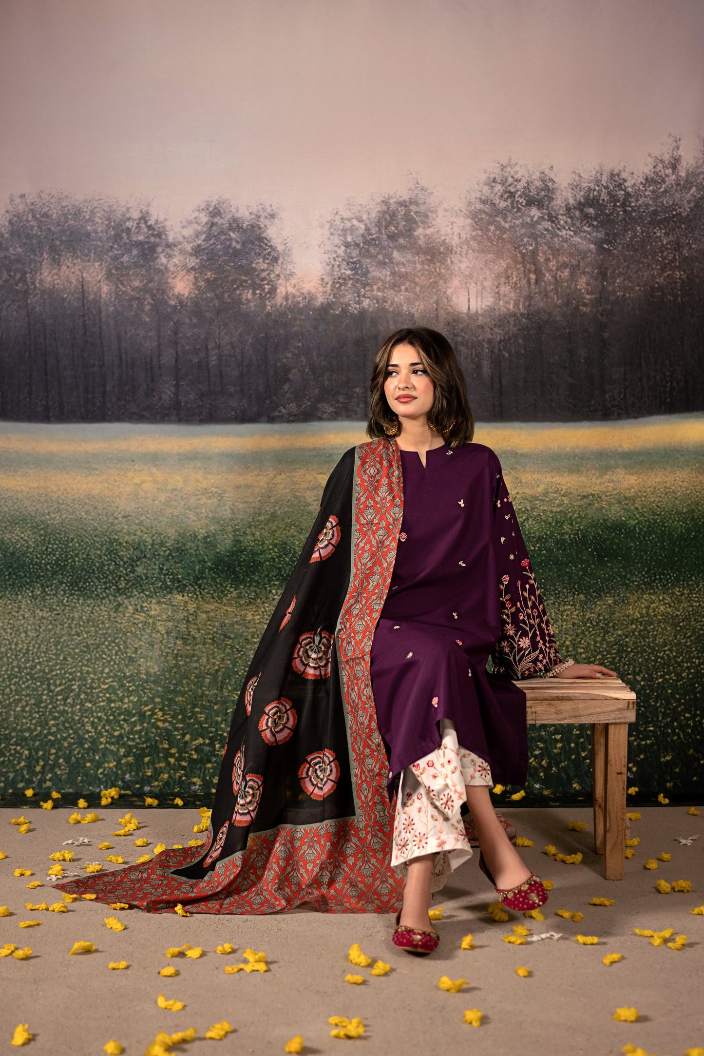 URGE Unstitched Dhanak 3PC With Printed Shawl