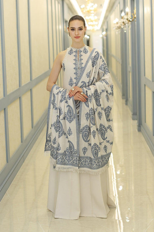 BAREEZE WINTER DHANAK UNSTITCHED 3PC WITH HEAVY EMBROIDERED SHAWL