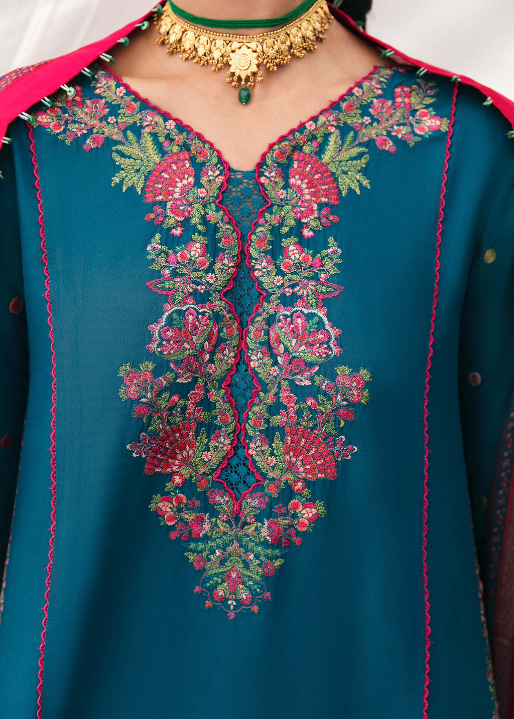 HUSSAIN REHAR LUXURY UNSTITCHED DHANAK EMBROIDERED 3PC WITH PRINTED SHAWL