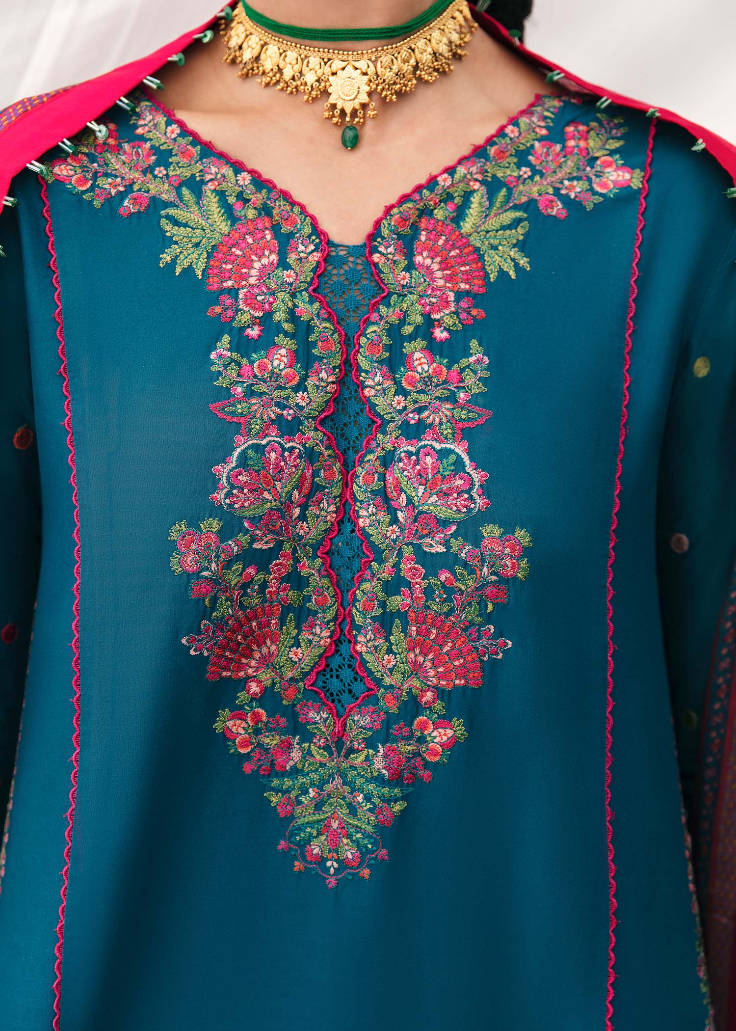 HUSSAIN REHAR LUXURY UNSTITCHED DHANAK EMBROIDERED 3PC WITH PRINTED SHAWL