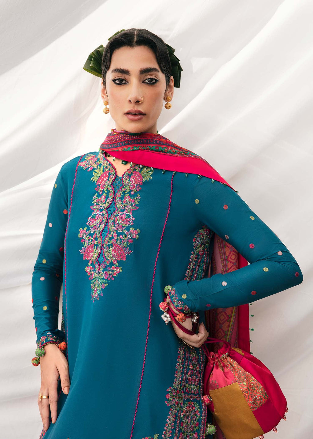 HUSSAIN REHAR LUXURY UNSTITCHED DHANAK EMBROIDERED 3PC WITH PRINTED SHAWL
