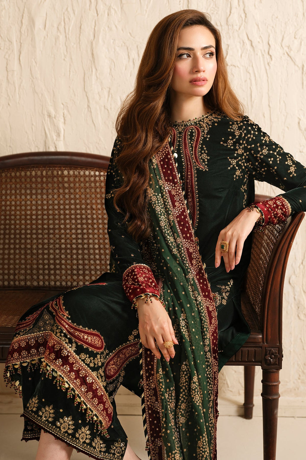 Jazmin 3PC Embroidered Velvet Suit with Embroidered Organza Dupatta (WM-198)