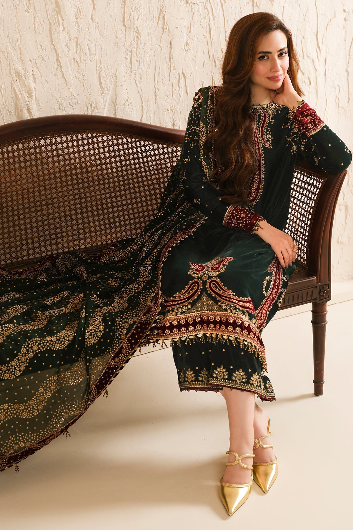 Jazmin 3PC Embroidered Velvet Suit with Embroidered Organza Dupatta (WM-198)