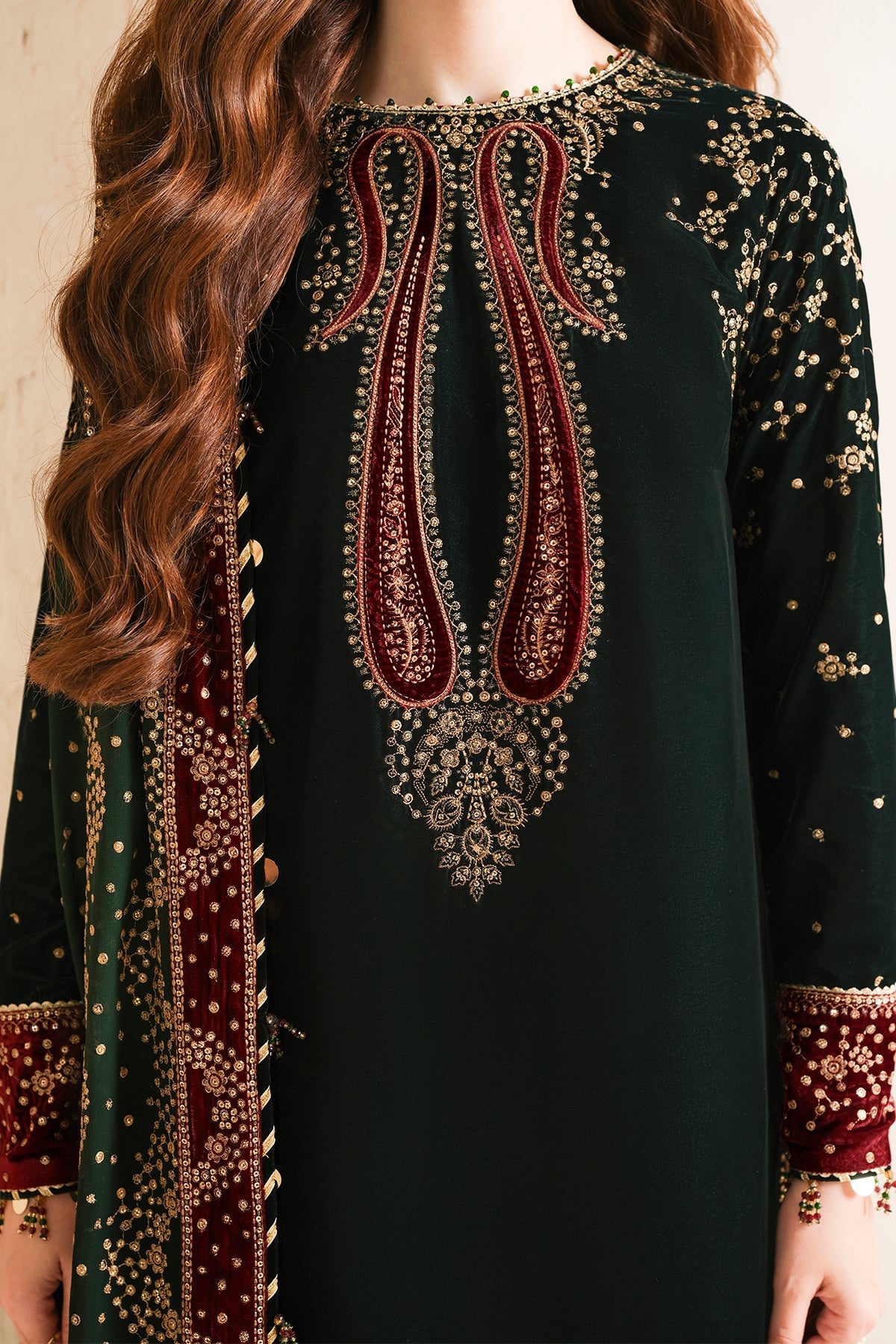 Jazmin 3PC Embroidered Velvet Suit with Embroidered Organza Dupatta (WM-198)