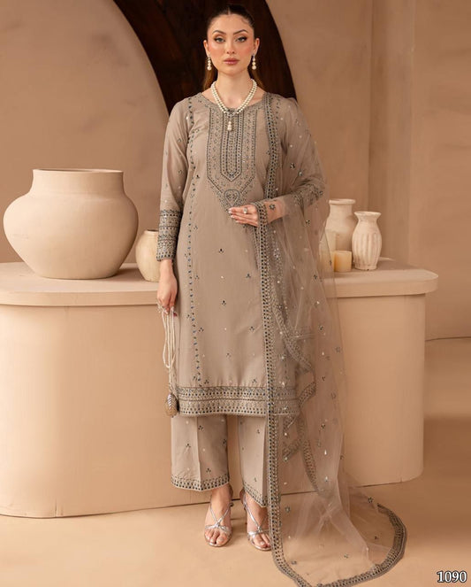JAZMINE EMBROIDED LAWN 3PC WITH ORGANZA EMBROIDED DUPATTA BIC_1090