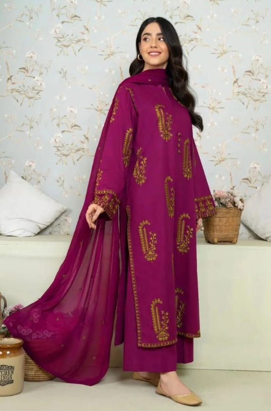 ZARQASH EMBROIDED LAWN 3PC WITH BAMBER SHIFFON EMBROIDED DUPATTA