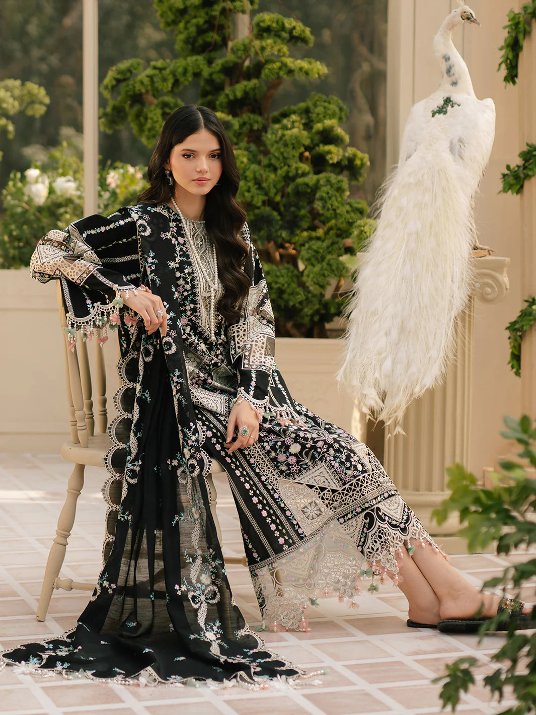 BIN_ILYAS DHANAK EMBROIDERED 3PC WITH DHANAK EMBROIDERED SHAWL