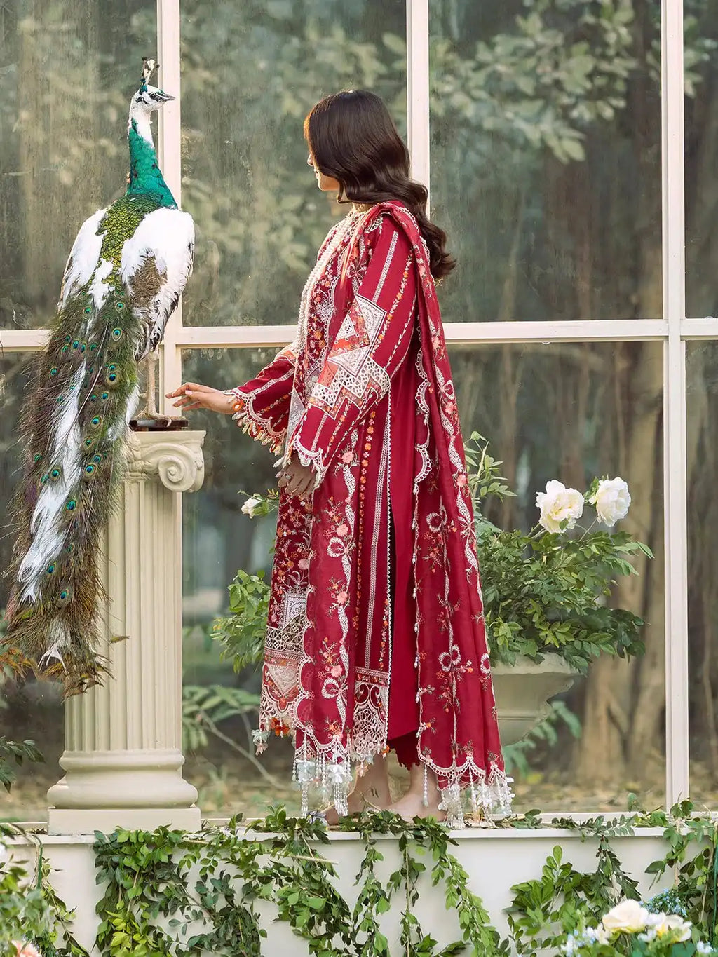BIN_ILYAS DHANAK EMBROIDERED 3PC WITH DHANAK EMBROIDERED SHAWL