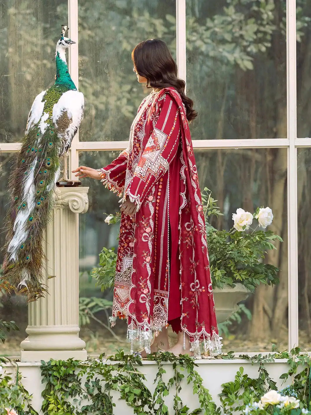 BIN_ILYAS DHANAK EMBROIDERED 3PC WITH DHANAK EMBROIDERED SHAWL
