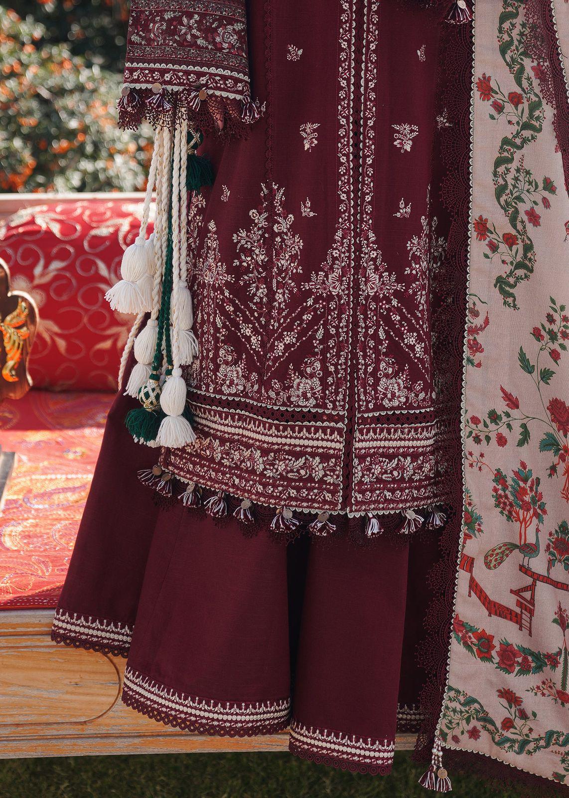 HUSSAIN REHAR UNSTITCHED DHANAK EMBROIDERED 3PC WITH PRINTED WOOL SHAWL